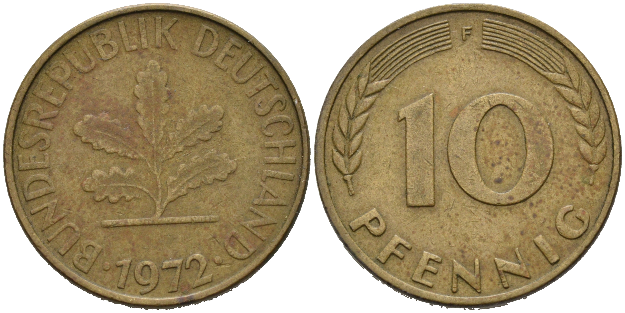 ФРГ 10 ПФЕННИГОВ 1972 F KM 108, J. 383 сталь плакированная латунью 75-1118