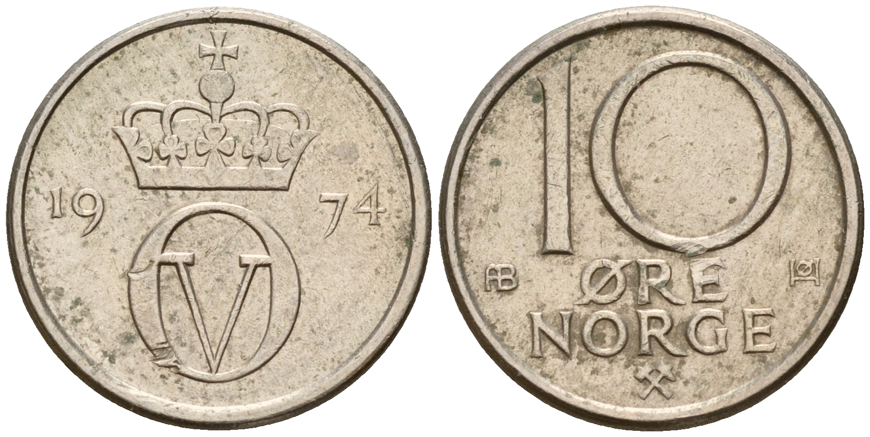 Норвегия 10 эре 1974 Улаф V (1958-1991) KM 416 медно-никель    4598-1218