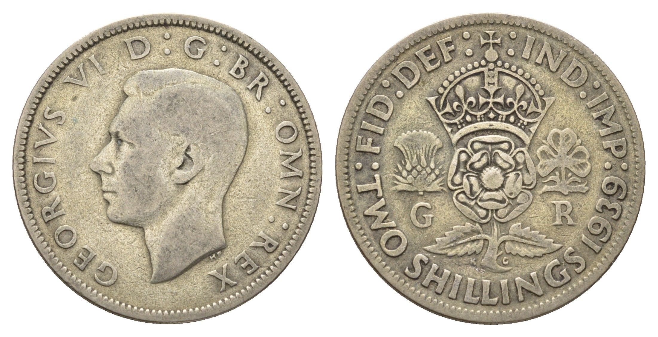 Великобритания 2 шиллинга (флорин) 1939 Георг VI (1936-1952) KM 855, Spink 4081 серебро 4691-917