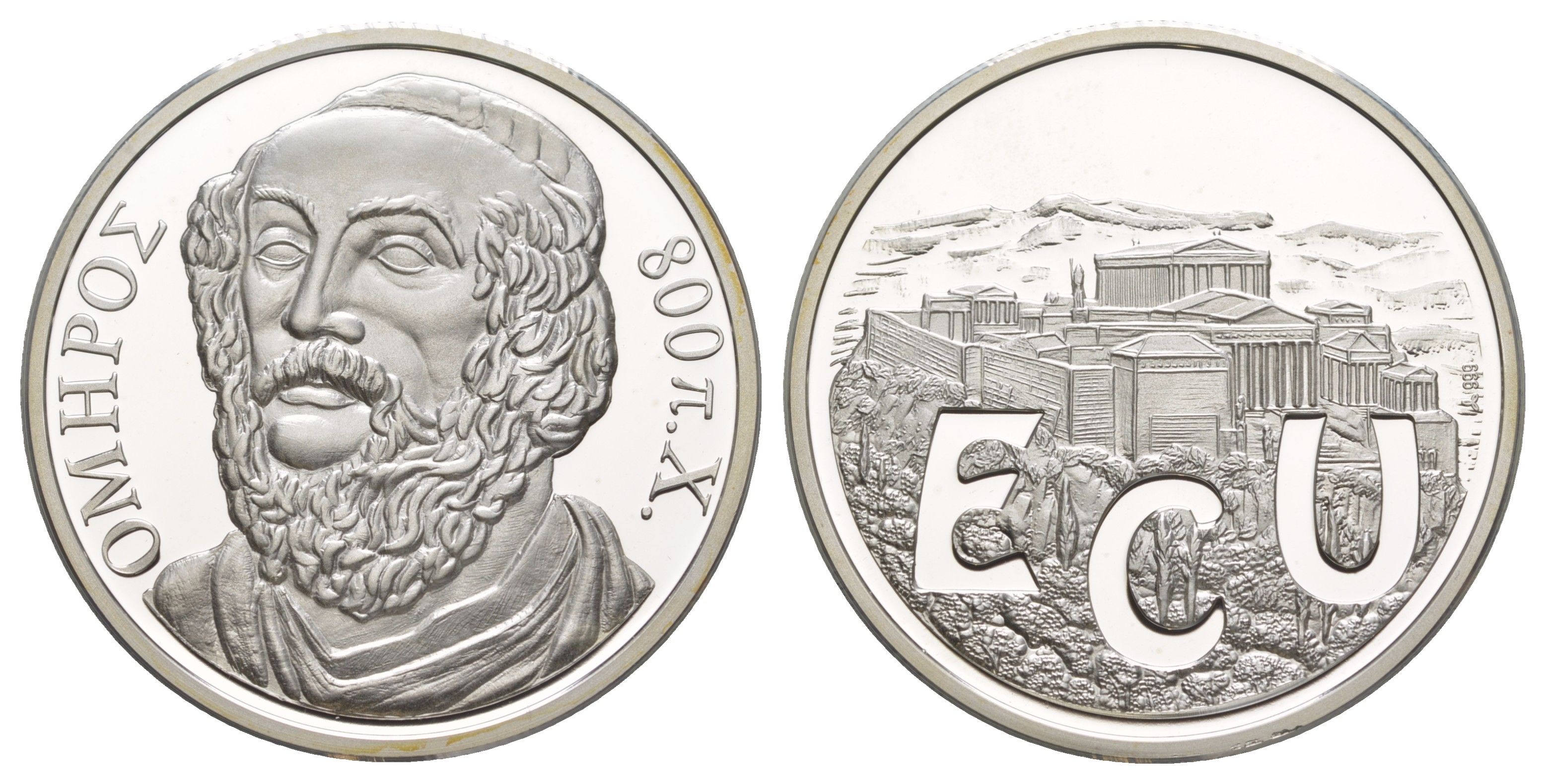 Греция 1 экю ND (1993) Гомер, с сертификатом подлинности X 44 серебро PROOF 1083-5-41