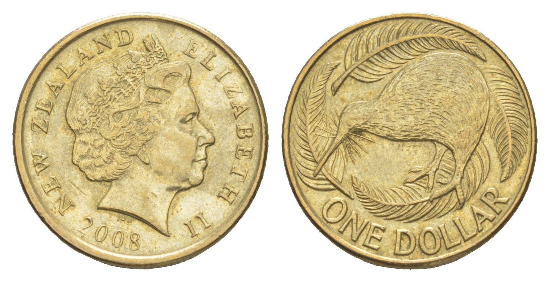 Новая Зеландия 1 доллар 2008 Елизавета II (1952-2022), птица киви KM 120 алюминиевая бронза UNC 4652-254