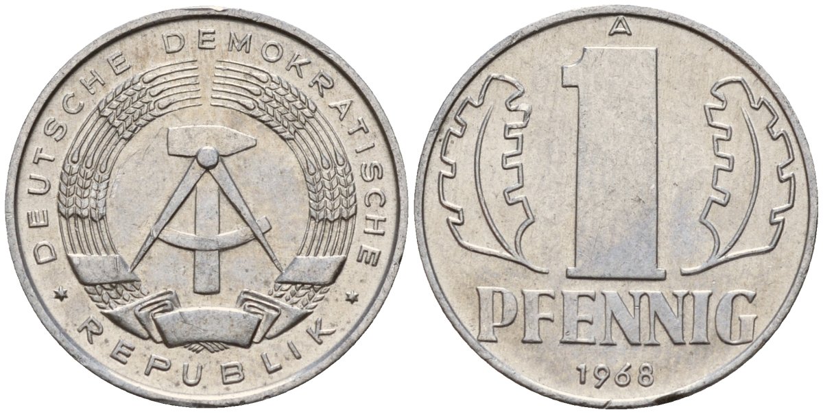 ГДР 1 пфенниг 1968 A KM 8.1 алюминий 100-248