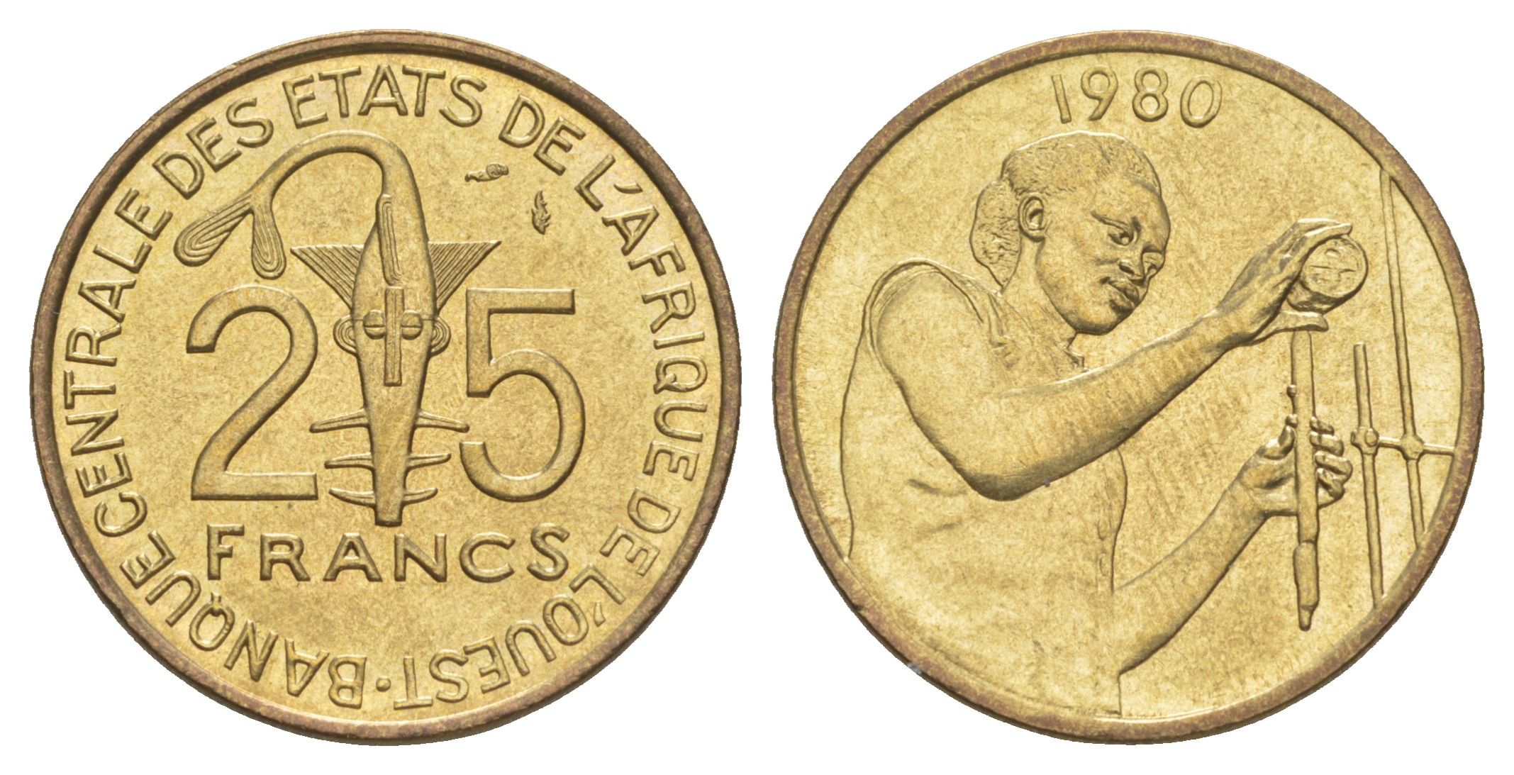 Западная Африка (BCEAO) 25 франков 1980 KM 9 алюминиевая бронза UNC 4612-1117