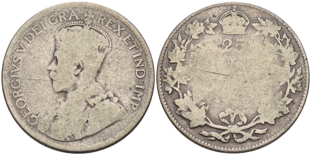 Канада 25 центов 1928 Георг V (1910-1936) KM 24а серебро 4584-933
