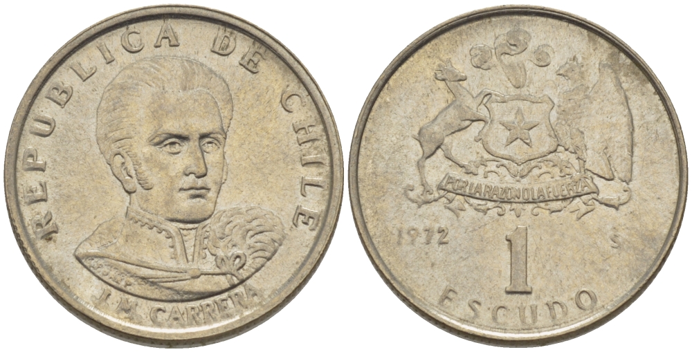 Чили 1 эскудо 1972 Хосе Мигель Каррера KM 197 медно-никель 4388-415