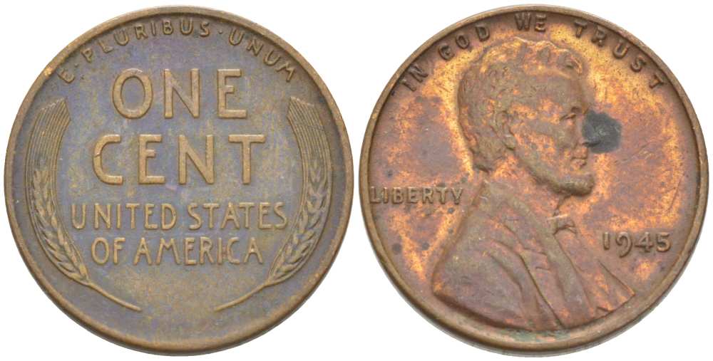 США 1 ЦЕНТ 1945 ЛИНКОЛЬН KM А132 медь цинк 3309-531