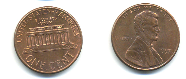 США 1 ЦЕНТ 1997 ЛИНКОЛЬН KM 201b цинк плакированный медью 86-329