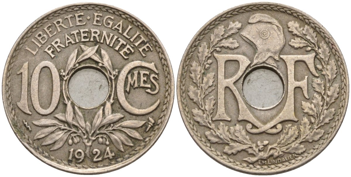Франция 10 сантимов 1924 KM 866a, Le Franc 138.3 медно-никель 4143-936