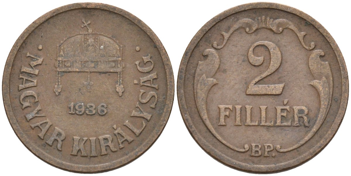 Венгрия 2 филлера 1936 BP KM 506 бронза 4115-1145