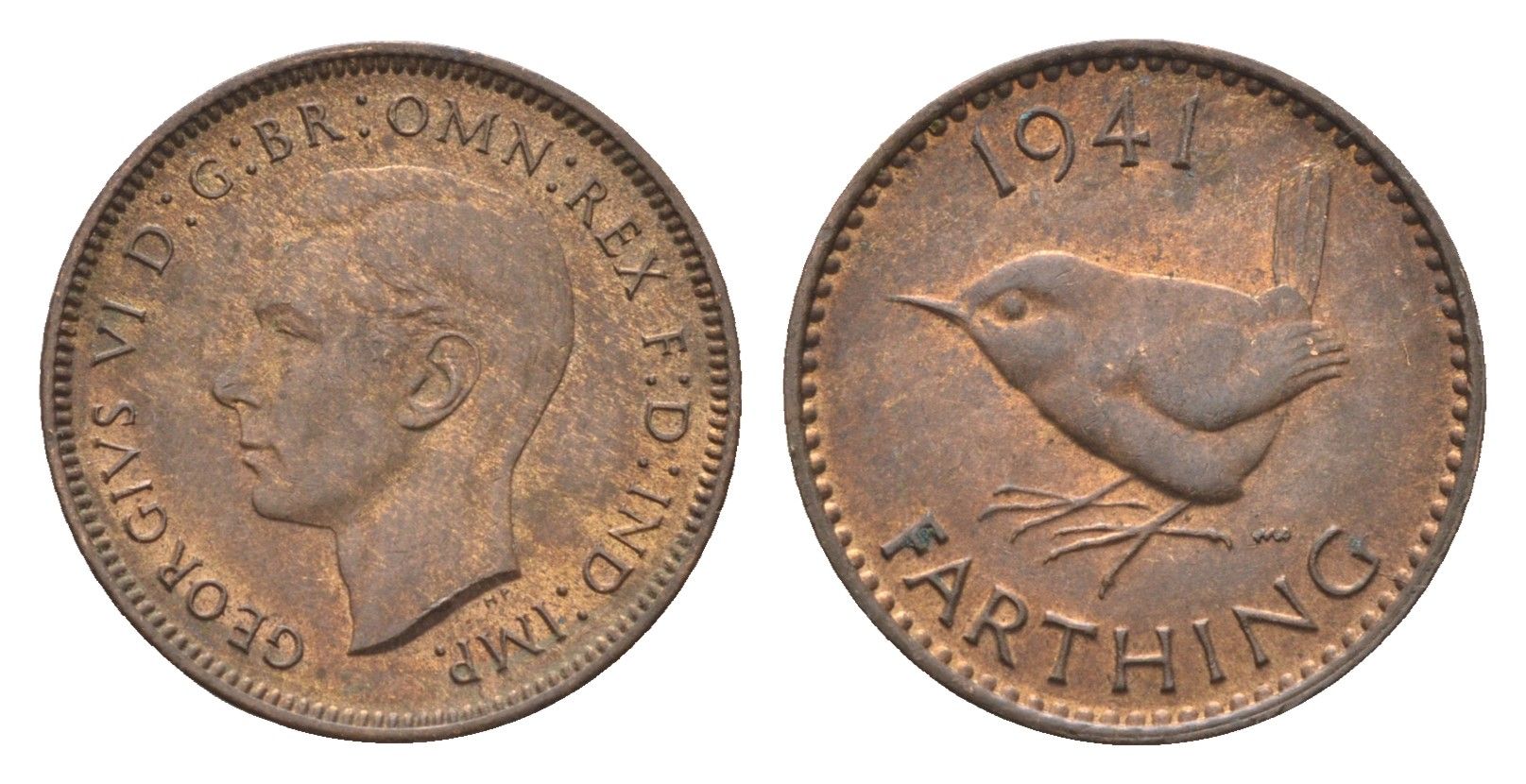 Великобритания 1 фартинг 1941 Георг VI (1936-1952) KM 843, Spink 4116 бронза aUNC 4664-332