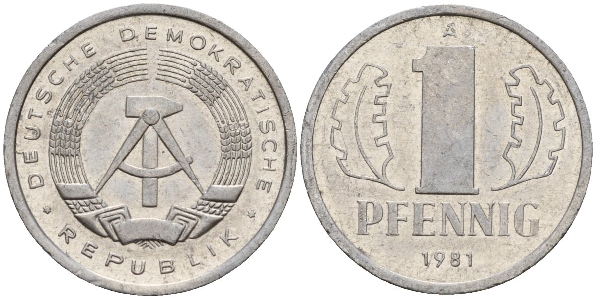 ГДР 1 пфенниг 1981 A KM 8.2 алюминий 188-328
