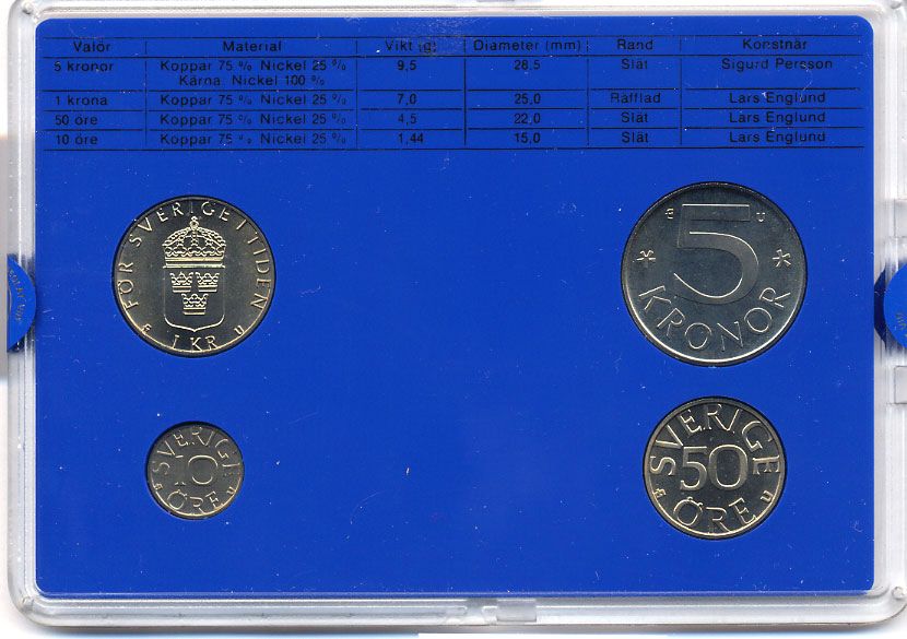 Швеция набор монетного двора из 4 монет 1985 в пластике, Карл XVI Густав (1973- ) KM MS35 UNC 4-3-7-145