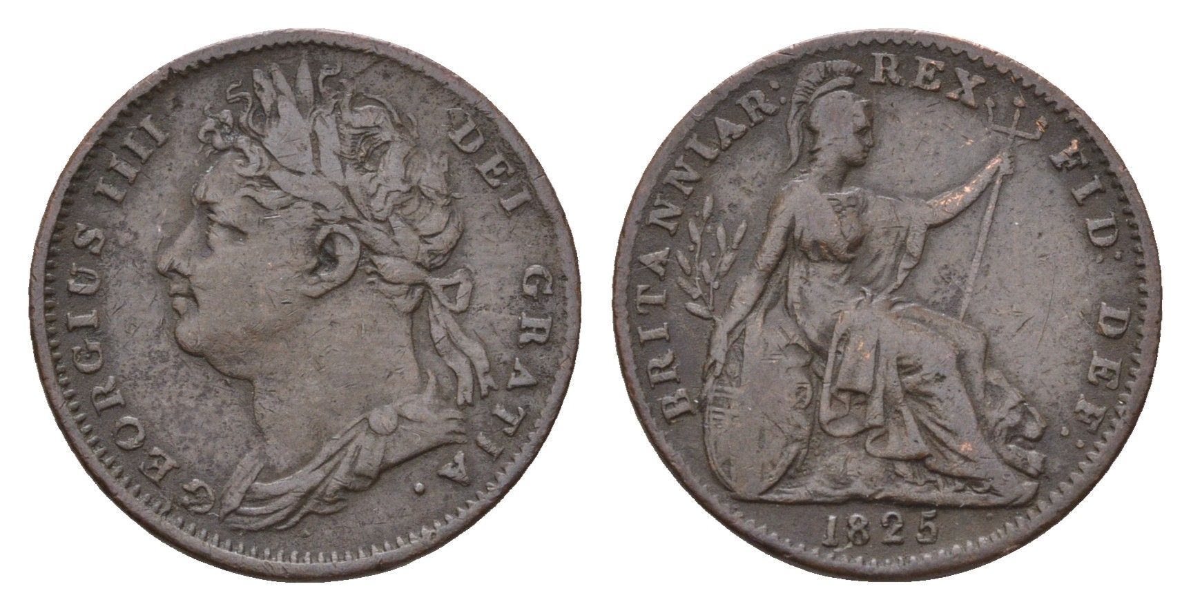 Великобритания 1 фартинг 1825 Георг IV (1820-1830) KM 677, Spink 3822 медь 4174-143