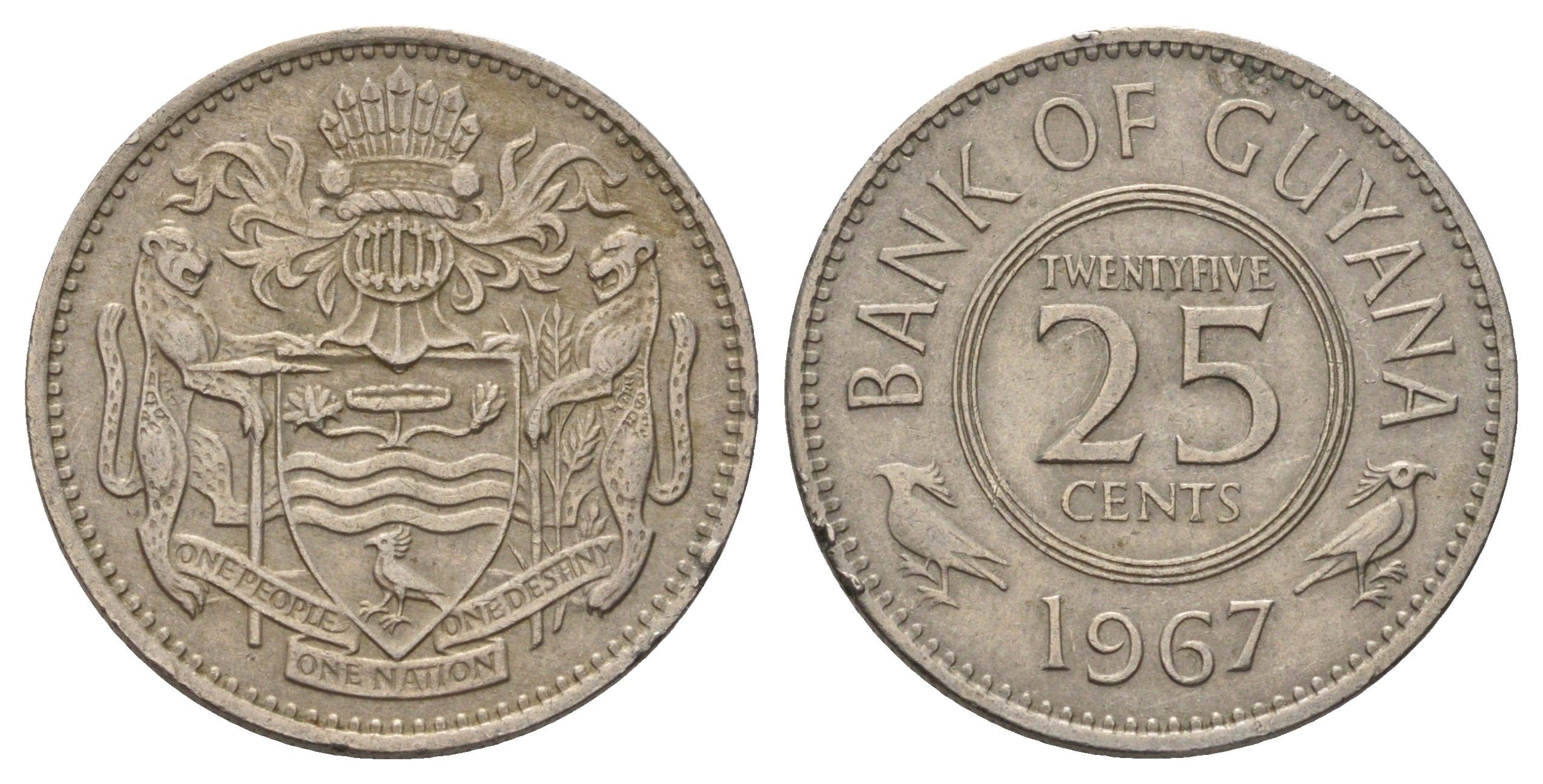 Гайана 25 центов 1967 KM 34 медно-никель 116-651