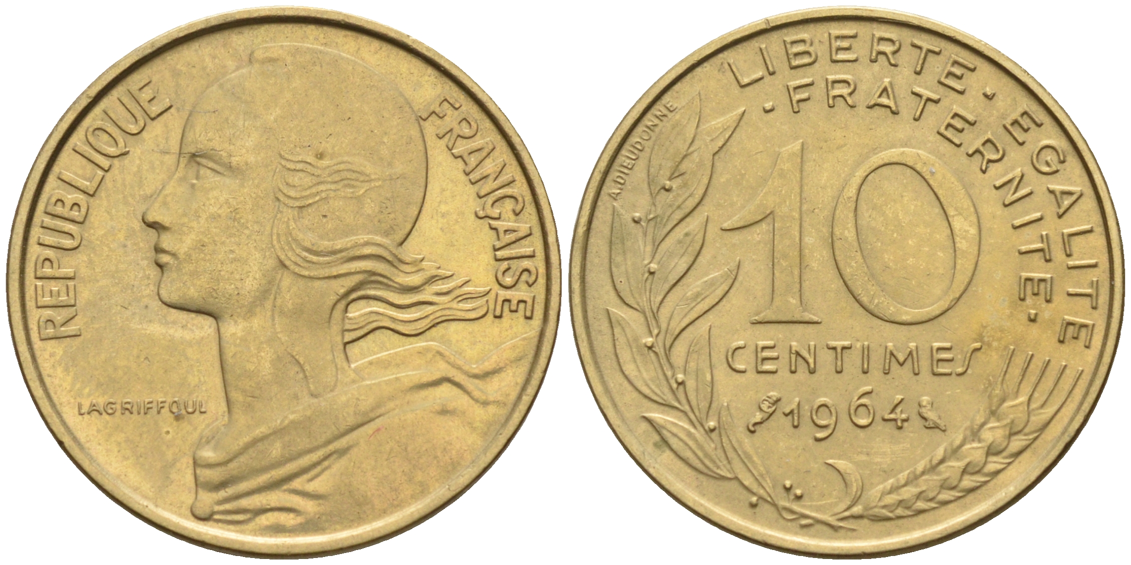 Франция 10 сантимов 1964 тип Марианна KM 929 медь алюминий никель    4594-1153