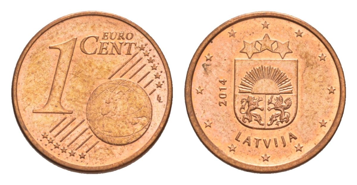Латвия 1 евроцент 2014 KM 150 сталь плакированная медью aUNC 4630-434