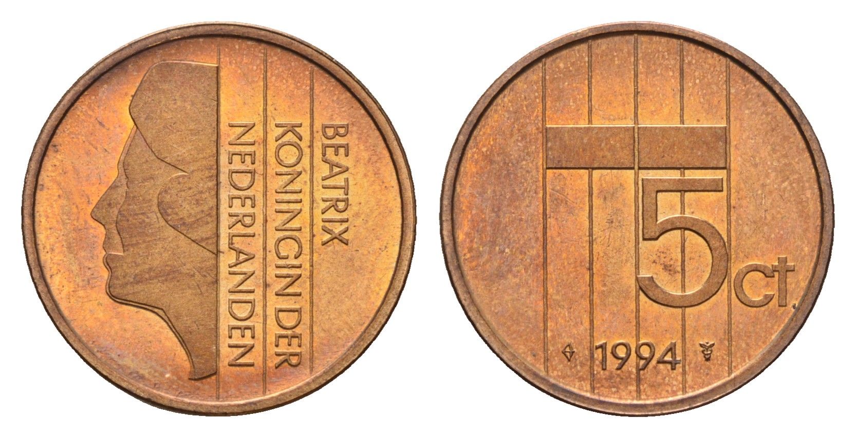 Нидерланды 5 центов 1994 Беатрикс (1980-2013) KM 202 бронза UNC 4684-1235