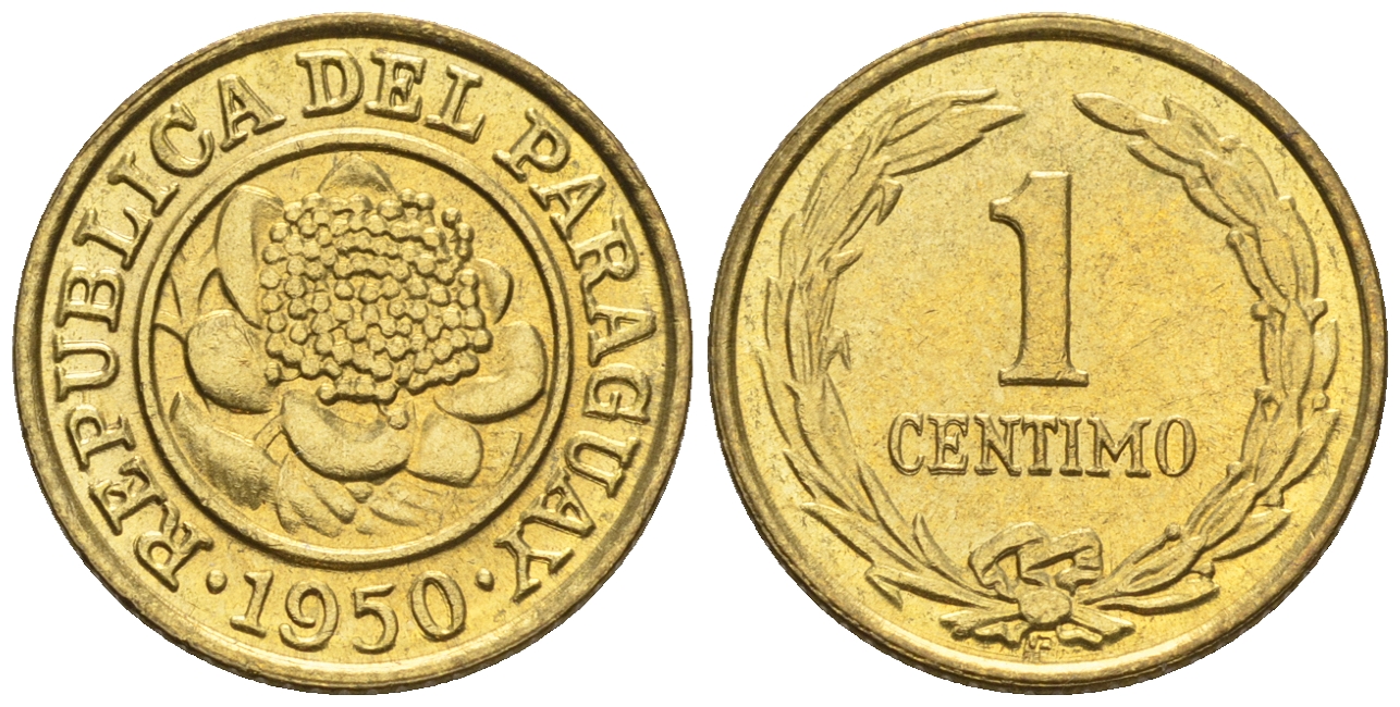 Парагвай 1 сентимо 1950  KM 20 алюминиевая бронза  aUNC  220-1033