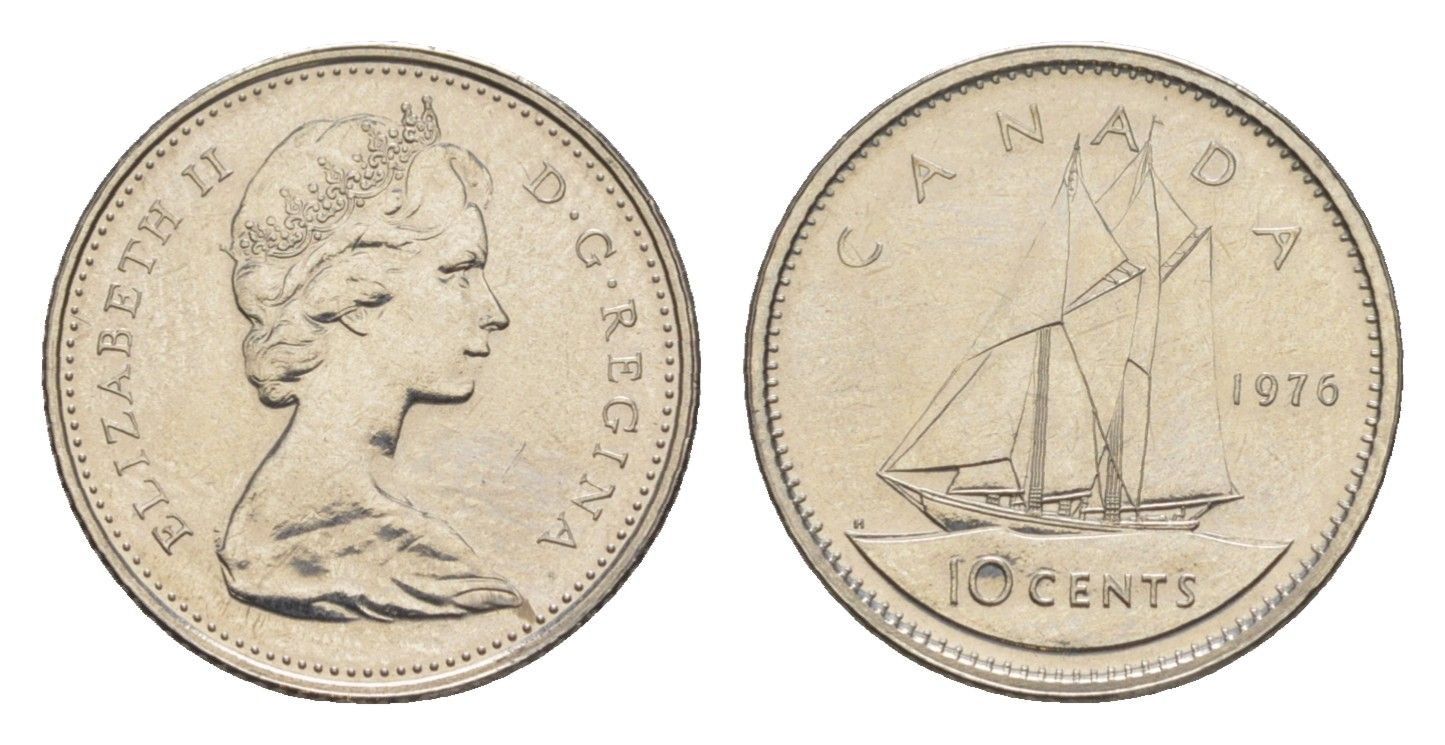 Канада 10 центов 1976 Елизавета II (1952-2022), парусник KM 77 никель PROOF-LIKE (BU) 4630-964