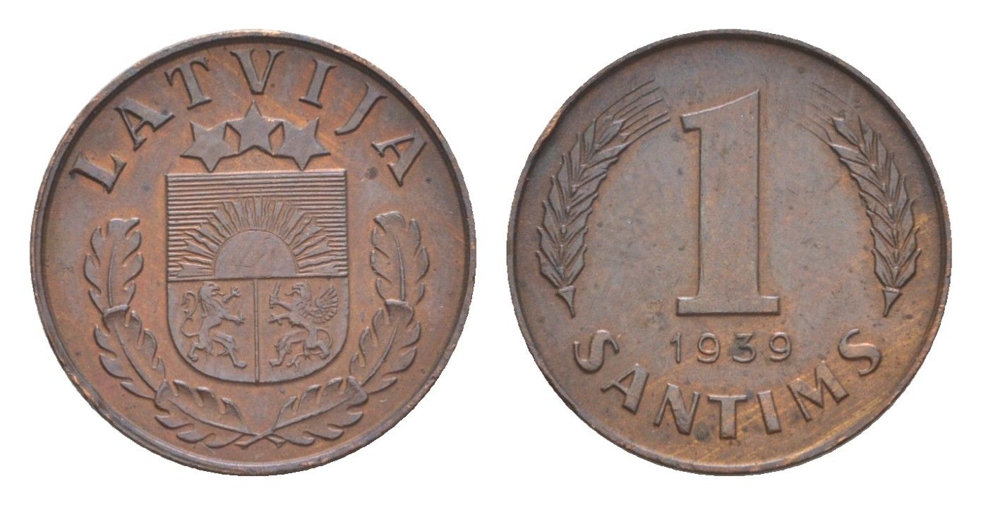 Латвия 1 сантим 1939 KM 10 бронза 4636-239