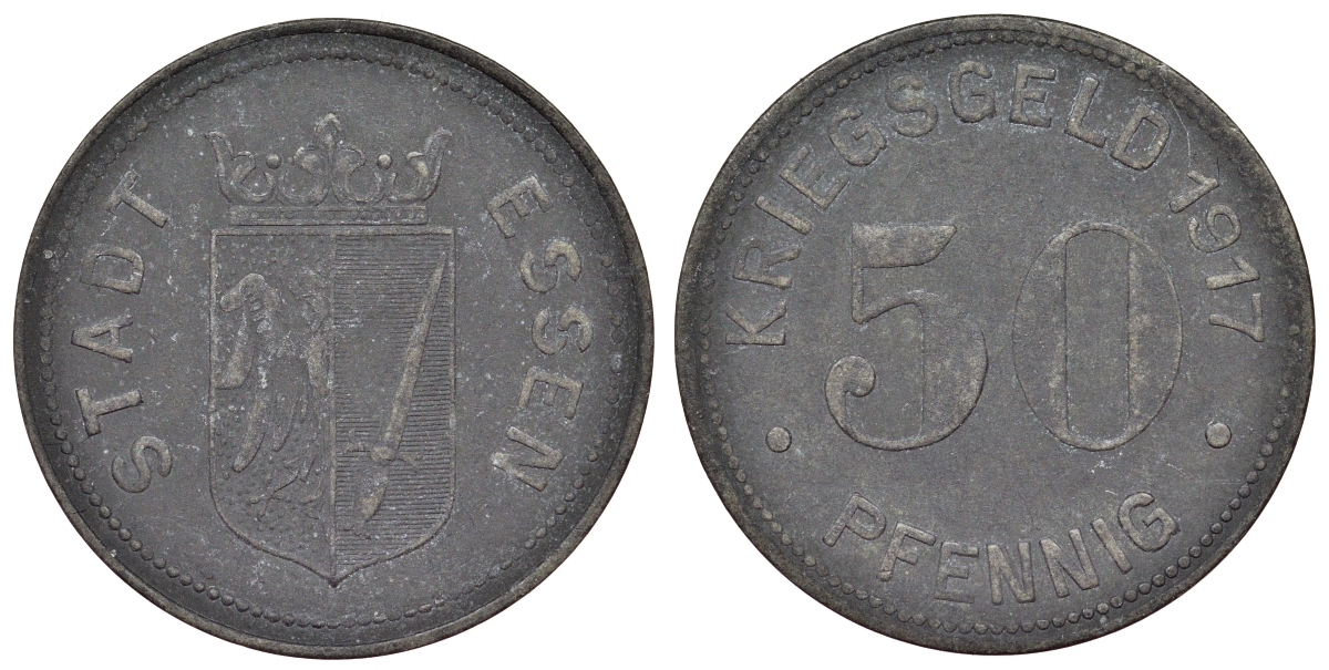 Германия, Эссен 50 пфеннигов 1917 северный Рейн-Вестфалия, нотгельд Funck 123.2 цинк 4121-456