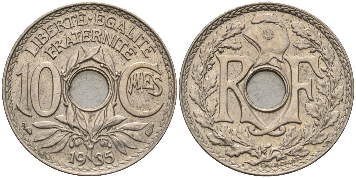 Франция 10 сантимов 1935 KM 866a, Le Franc 138.3 медно-никель 4143-1024