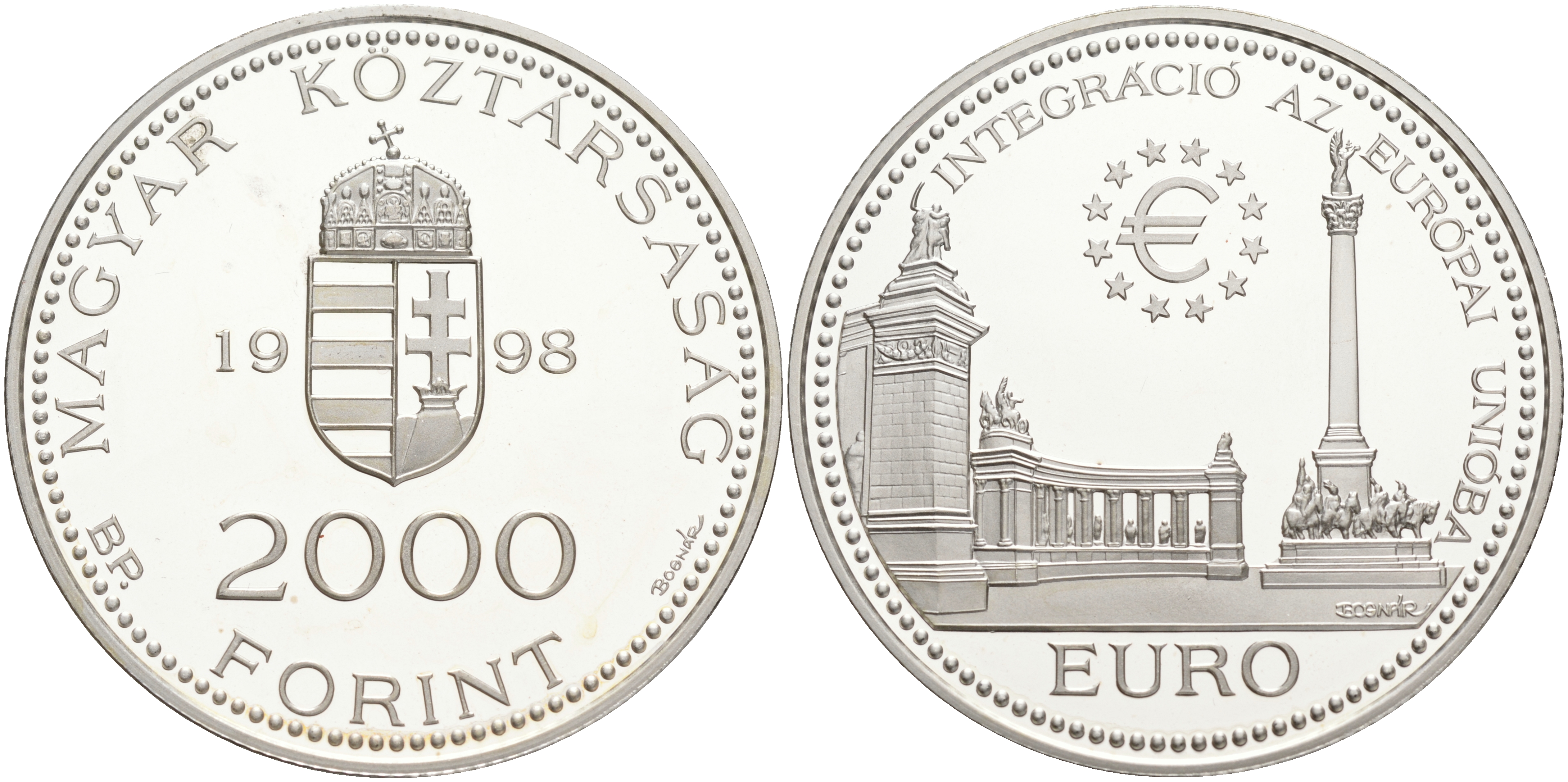 Венгрия 2000 форинтов 1998 интеграция в европейский союз KM 733 серебро PROOF 02-252-21