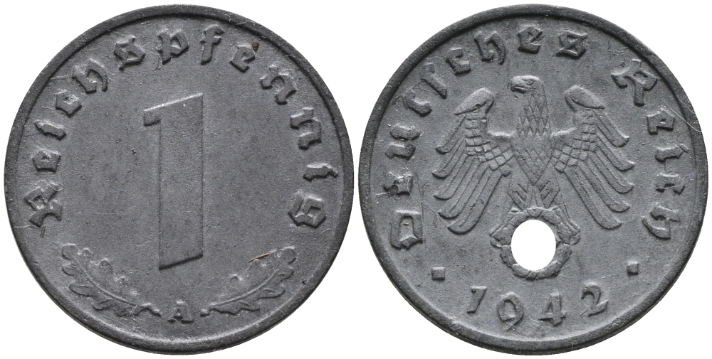 ГЕРМАНИЯ 1 РЕЙХСПФЕННИГ 1942 A KM 97, J.369 цинк 96-731