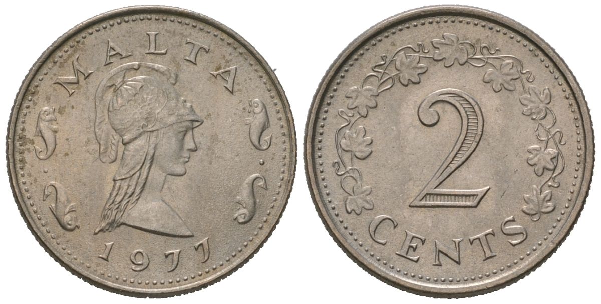 Мальта 2 цента 1977 Пентесилея, царица амазонок KM 9 медно-никель aUNC 4528-839