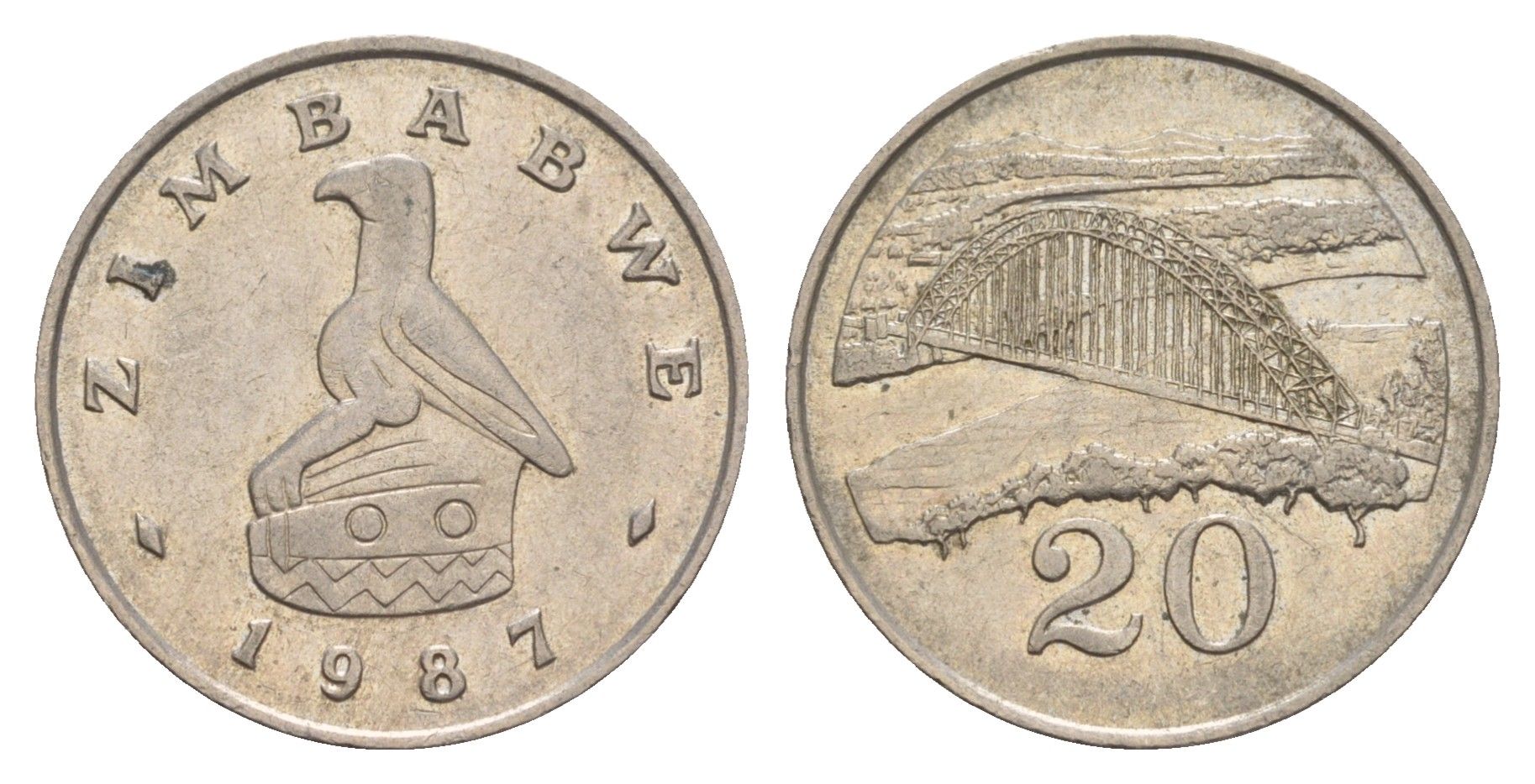 Зимбабве 20 центов 1987 мост Бирченоу KM 4 медно-никель 4656-734