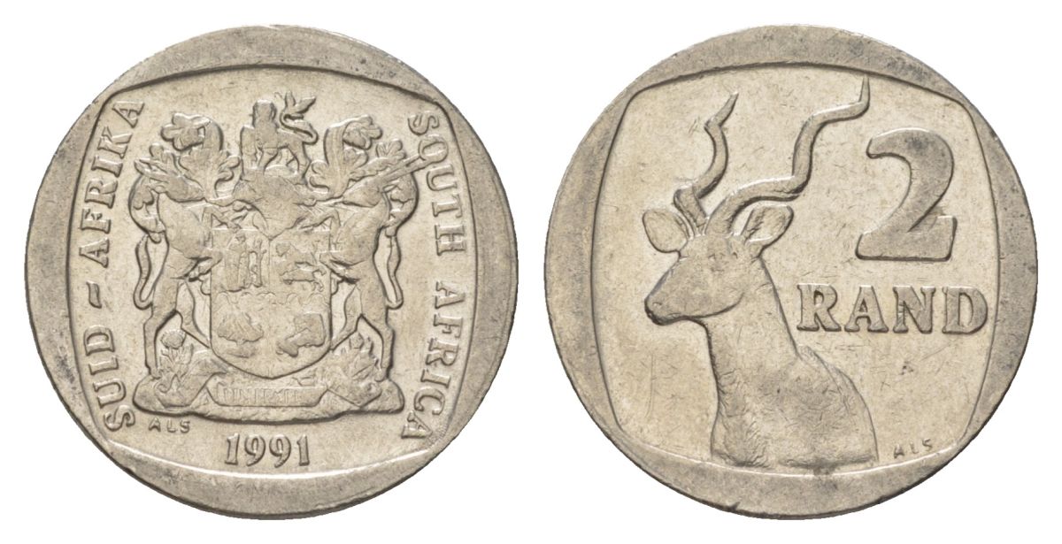 ЮАР 2 ранда 1991 KM 139 медь плакированная никелем 4626-1131