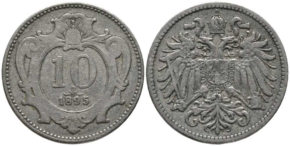 АВСТРИЯ 10 ГЕЛЛЕРОВ 1895 ФРАНЦ ИОСИФ (1848-1916) KM 2802 никель 116-829