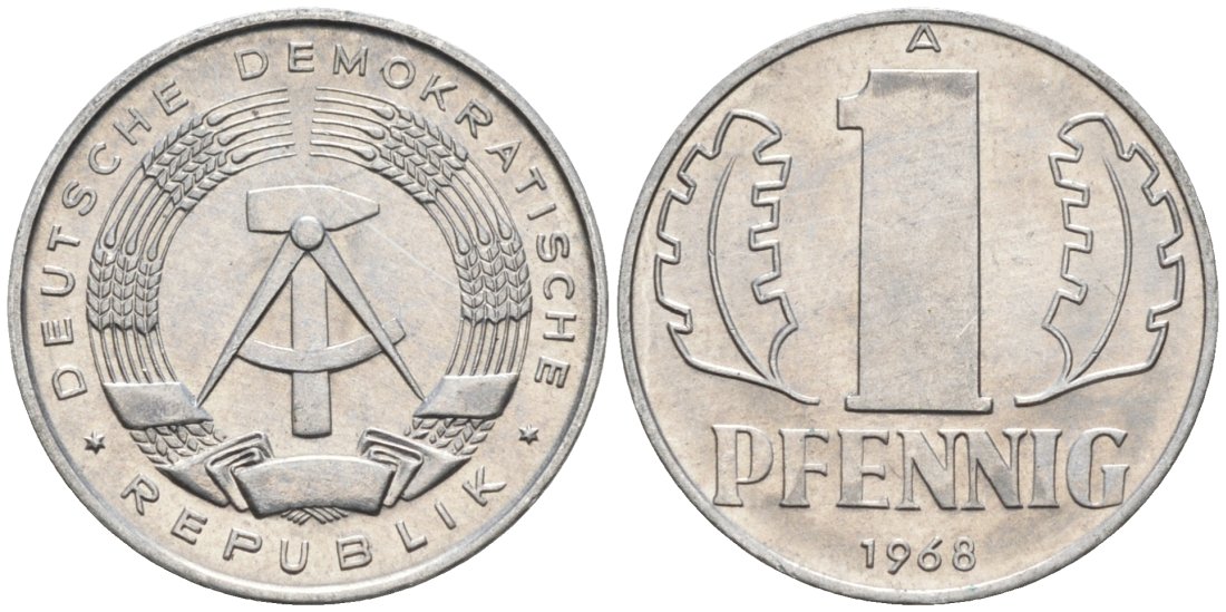 ГДР 1 пфенниг 1968 А KM 8.1 алюминий aUNC 4564-1021