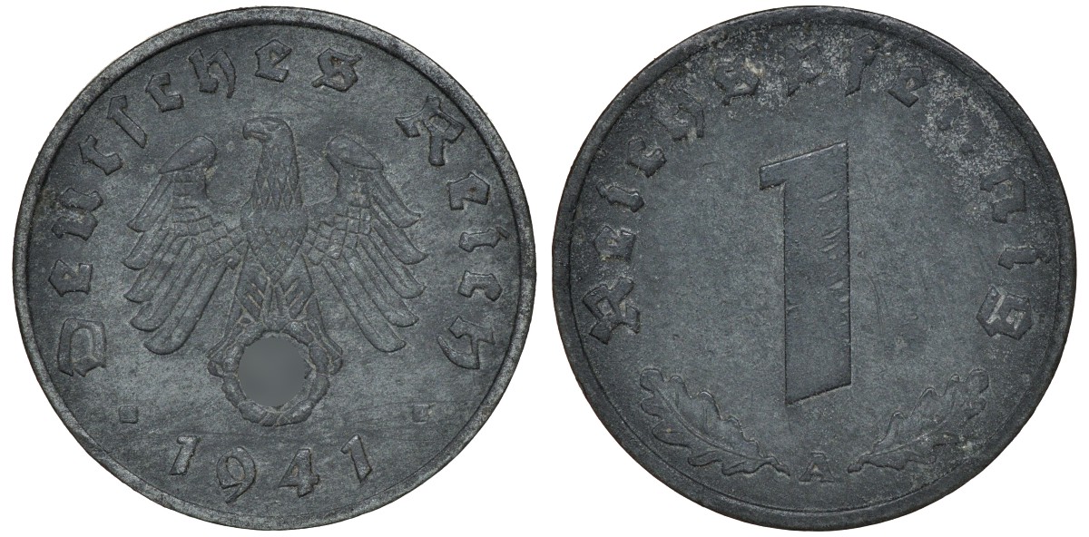 ГЕРМАНИЯ 1 РЕЙХСПФЕННИГ 1941 A J 369, KM 97 цинк 72-1657