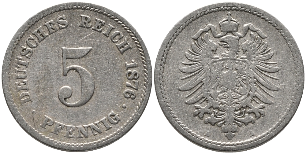 ГЕРМАНИЯ 5 ПФЕННИГОВ 1976 А, СТАРОГЕРБОВКА KM 3, J.3 медно-никель 96-616