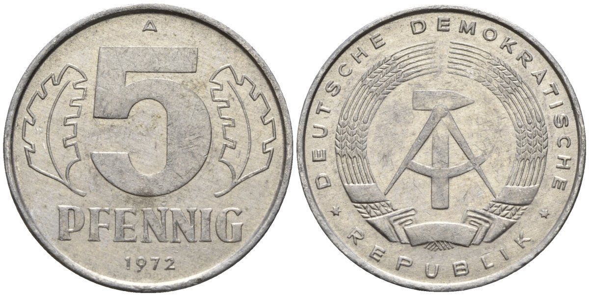 ГДР 5 пфеннигов 1972 A KM 9.1 алюминий 4132-1024