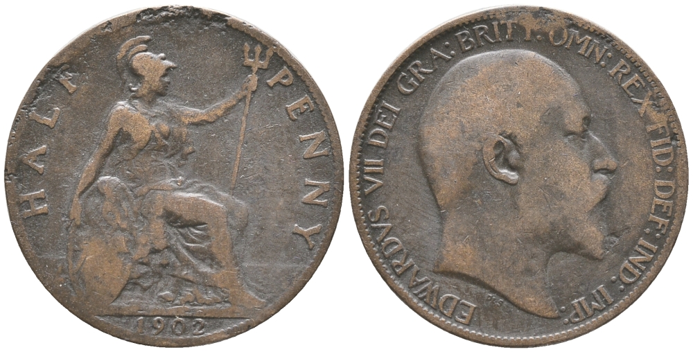 Великобритания 1/2 пенни 1902 Эдуард VII (1901-1910) KM 793.2, Spink 3991 бронза 34-216