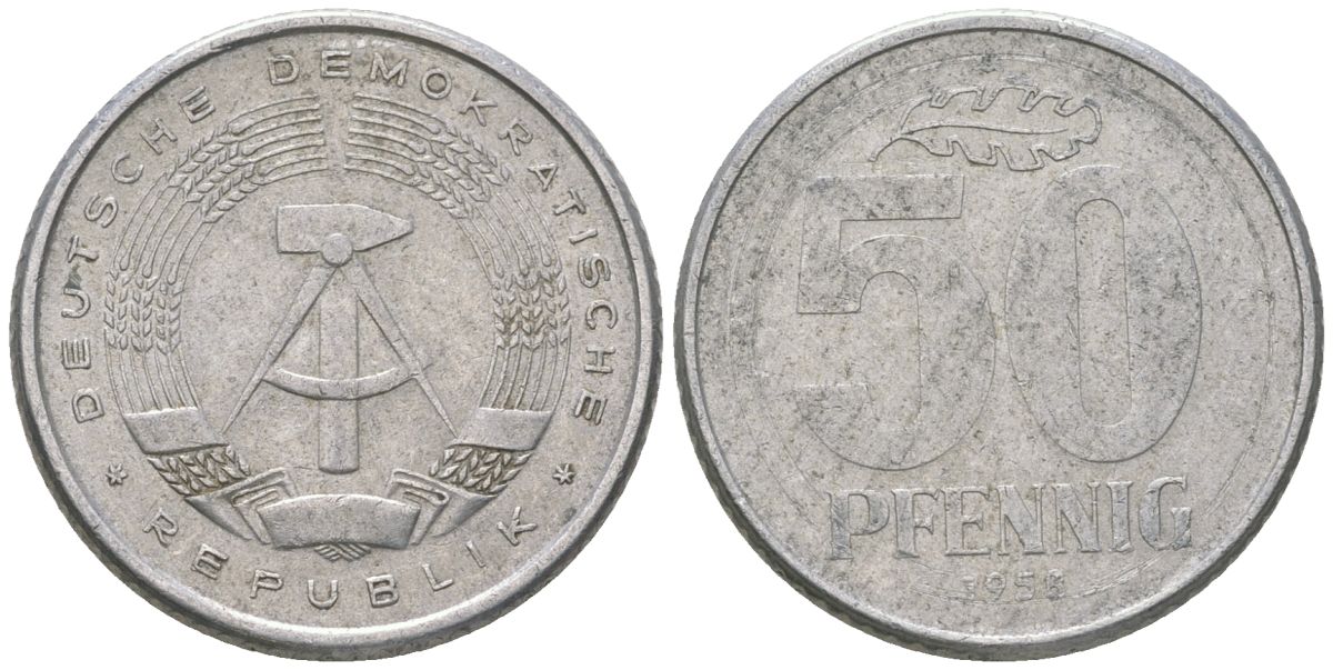 ГДР 50 пфеннигов 1958 A KM 12.1 алюминий 4575-146