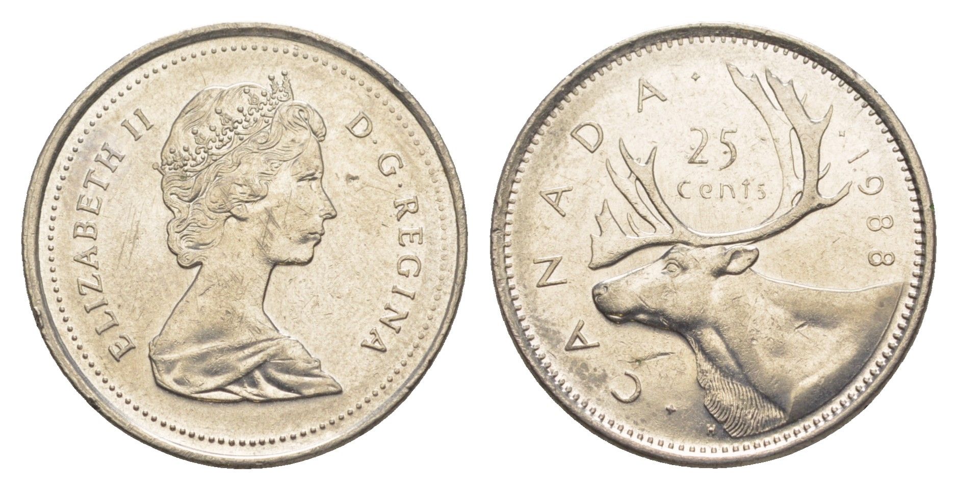 Канада 25 центов 1988 Елизавета II (1952-2022), олень KM 74 никель 4637-834