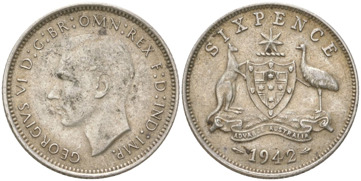 Австралия 6 пенсов 1942 Георг V (1936-1952) KM 38 серебро 4623-222