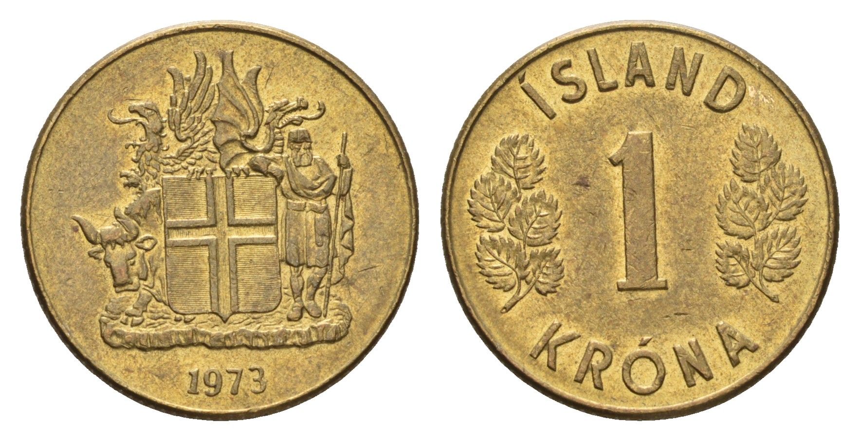 Исландия 1 крона 1973 KM 12a никель латунь aUNC 4691-512