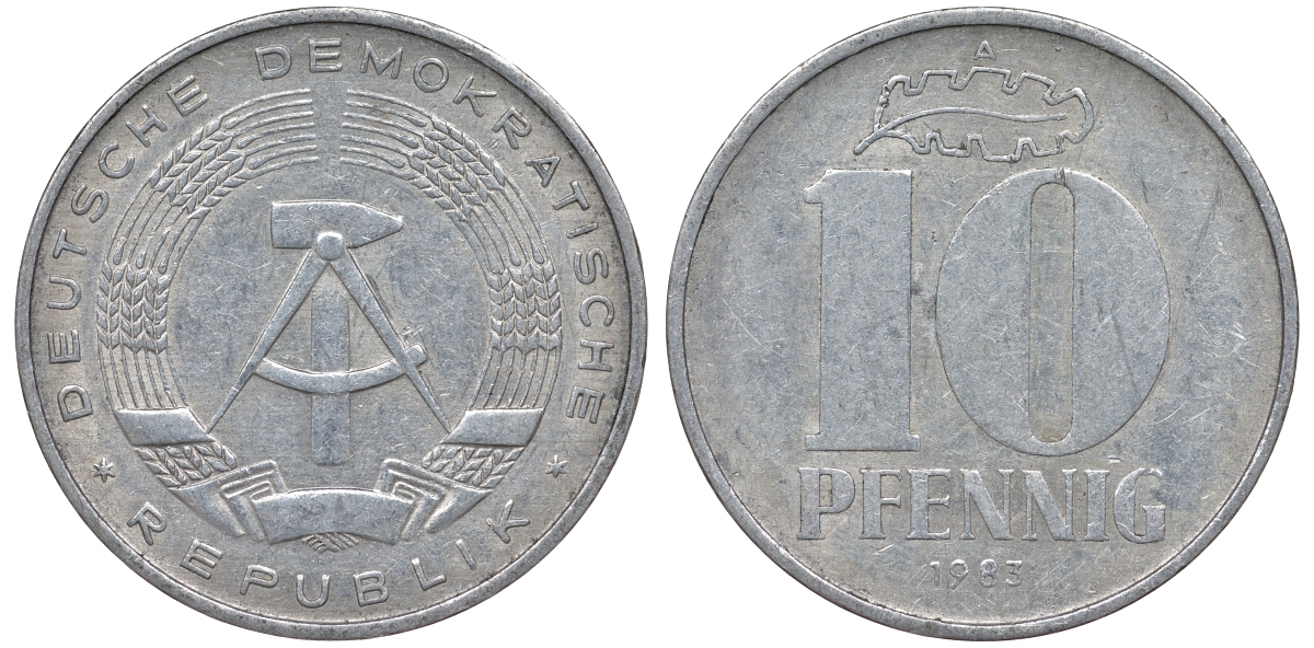 ГДР 10 ПФЕННИГОВ 1983 А алюминий 62-913