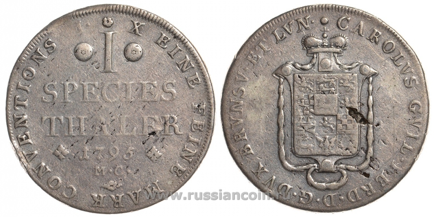 Брауншвейг-Вольфенбюттель 1 талер 1795 MC KM 1030, Dav. 2173, Welter 2903 серебро 00-000-00