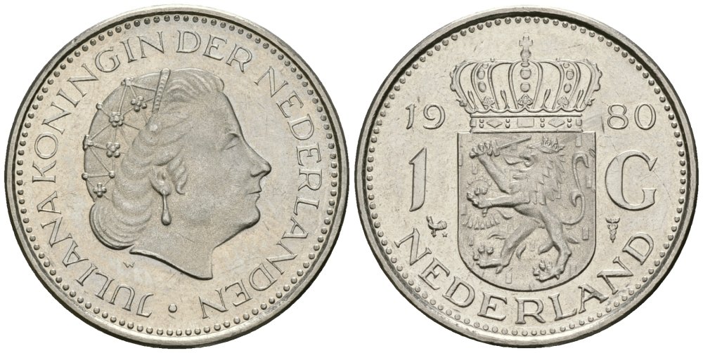 Нидерланды 1 гульден 1980 Юлиана (1948-1980) KM 184a никель 4579-611