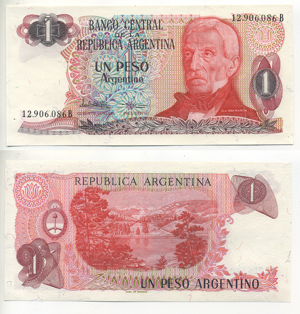 АРГЕНТИНА 1 ПЕСО 1984 СЕРИЯ В 12906, ГЕНЕРАЛ САН МАРТИН Pick 311a бумага UNC (ПРЕСС) 7553-35-2