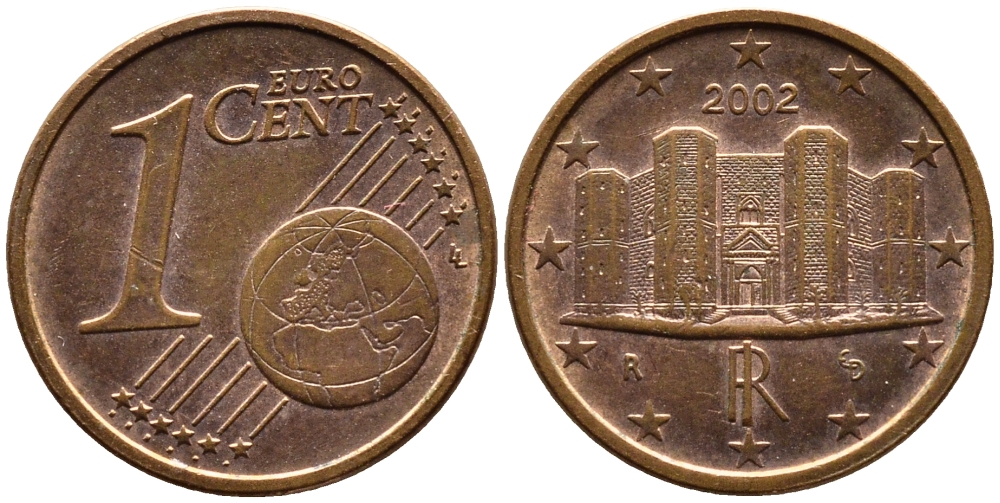 Италия 1 евроцент 2002 KM 210 сталь плакированная медью 4609-444
