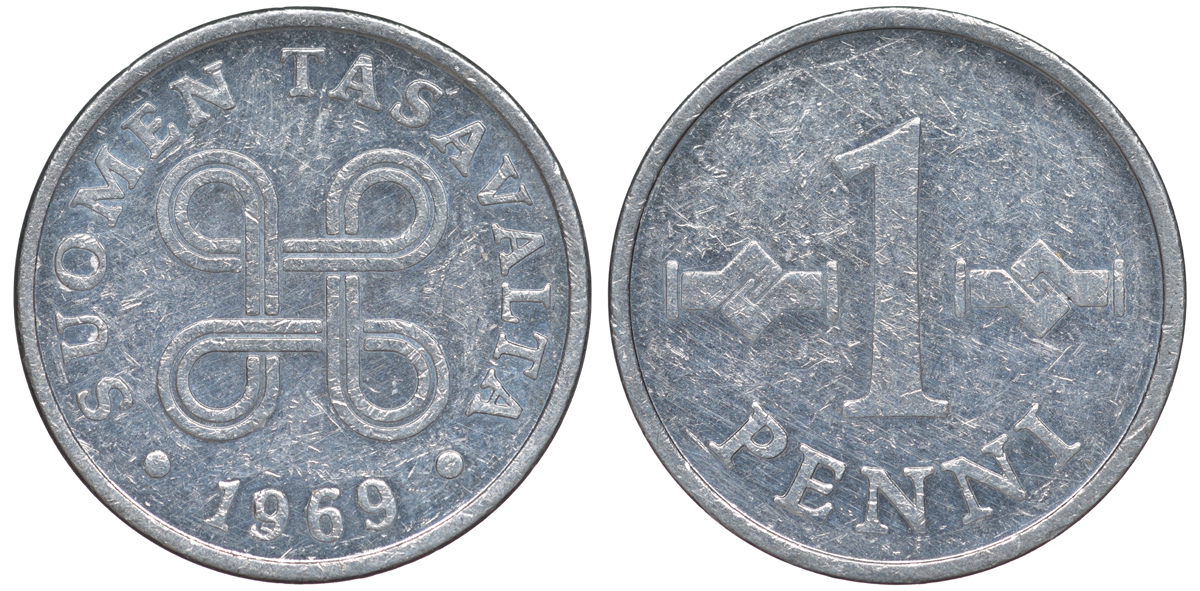ФИНЛЯНДИЯ 1 ПЕННИ 1969 KM 69а алюминий 3334-1033