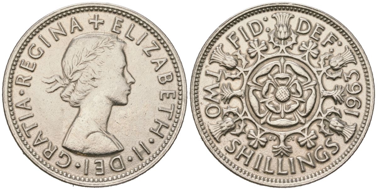 Великобритания 2 шиллинга (флорин) 1963 Елизавета II (1952-2022) KM 906, Spink 4146 медно-никель 4536-231