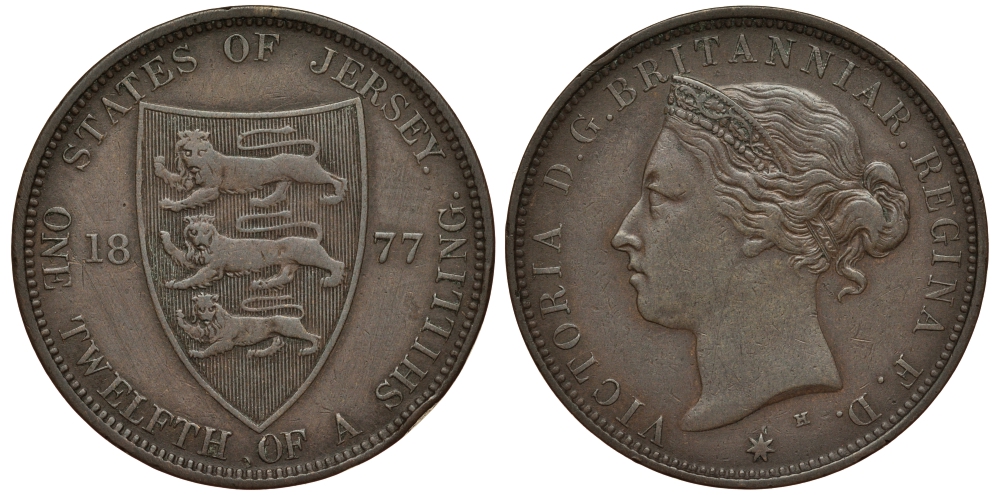 Джерси 1/12 шиллинга 1877 H, Виктория (1837-1901) KM 8 бронза 650-112