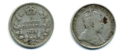 КАНАДА 5 ЦЕНТОВ 1905 ЭДУАРД VII KM 13 серебро 46-2451